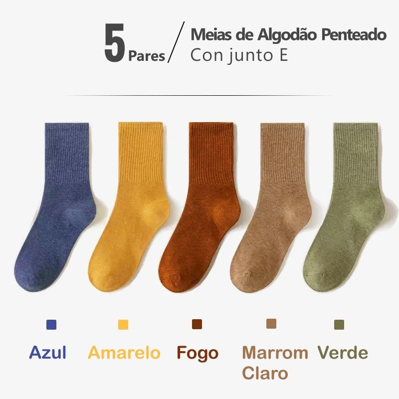 Meias de Algodão Penteado Cano Médio - 5 pares