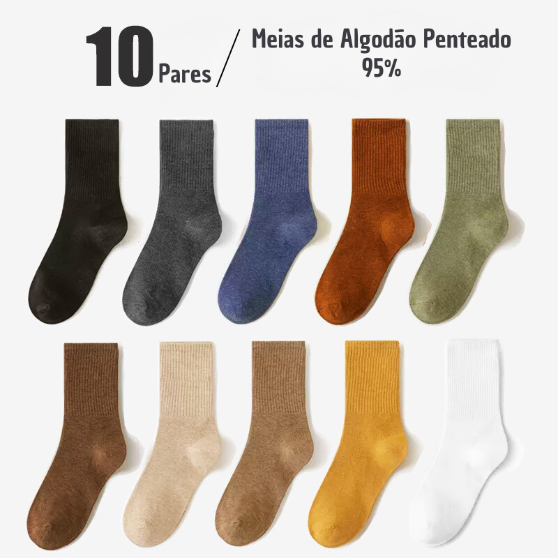 Meias de Algodão Penteado Cano Médio - 5 pares