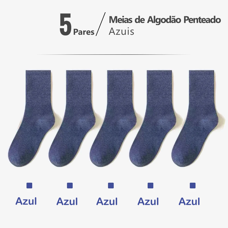 Meias de Algodão Penteado Cano Médio - 5 pares